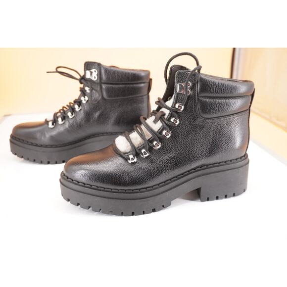 Marc Fisher Nairy Black Leather Shearling ankle boot size 7.5 biker Lugg wool - Picture 8 of 11